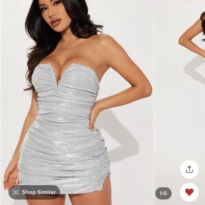 Baddie Metallic mini dress silver fashion nova